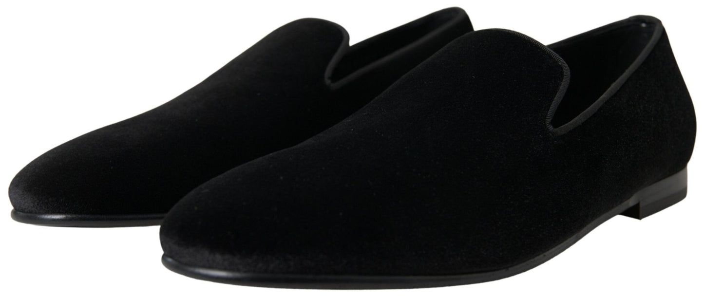Dolce & Gabbana Black Velvet Loafers Formal Shoes - SMARTMARTNZ