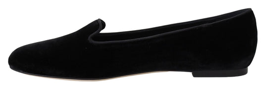 Dolce & Gabbana Black Velvet Slip Ons Loafers Flats Shoes - SMARTMARTNZ