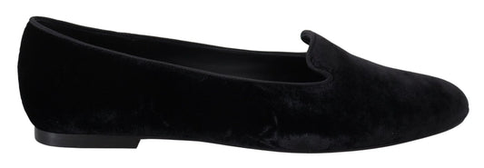 Dolce & Gabbana Black Velvet Slip Ons Loafers Flats Shoes - SMARTMARTNZ