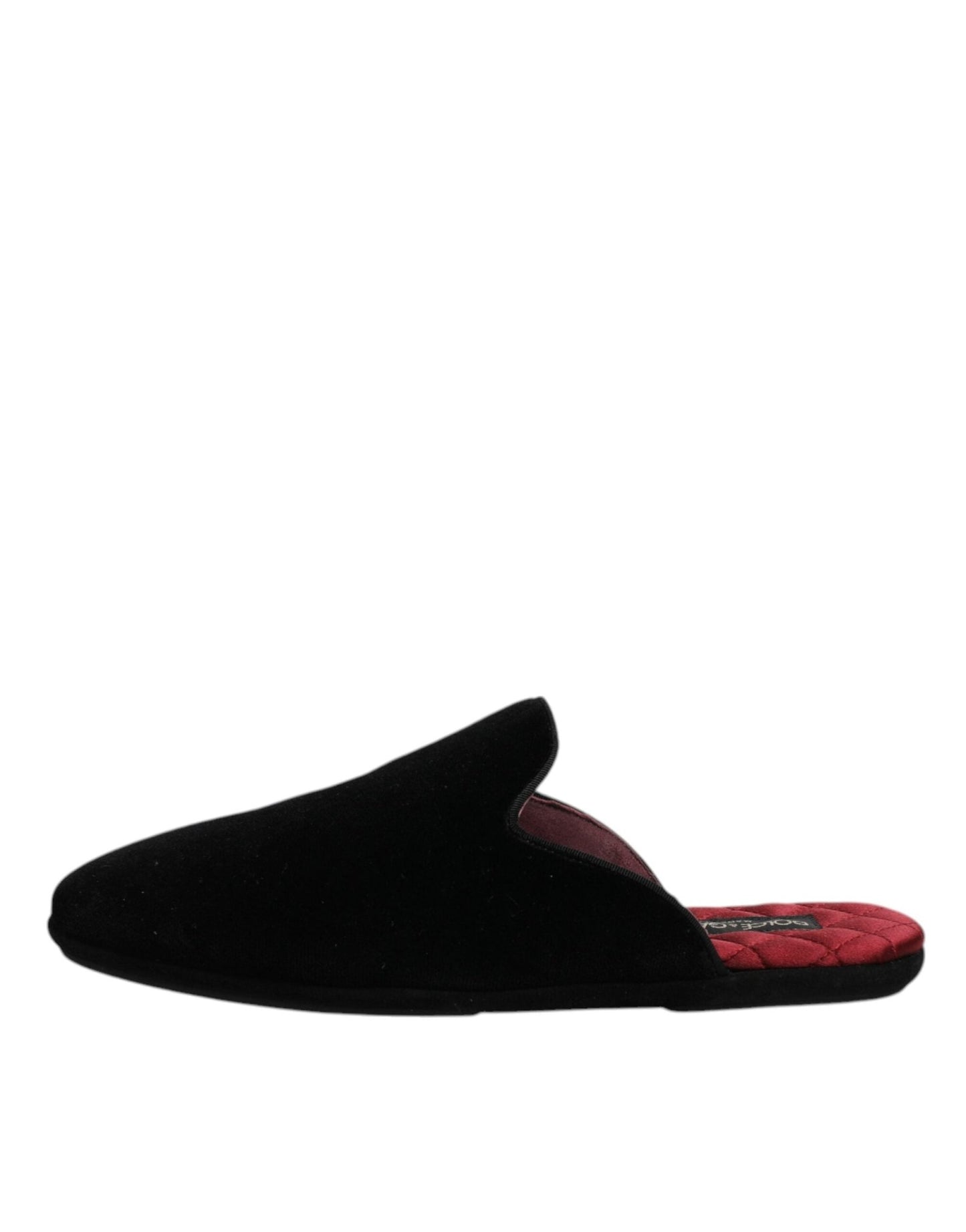 Dolce & Gabbana Black Viscose Velvet Slides Flat Slipper Shoes - SMARTMARTNZ