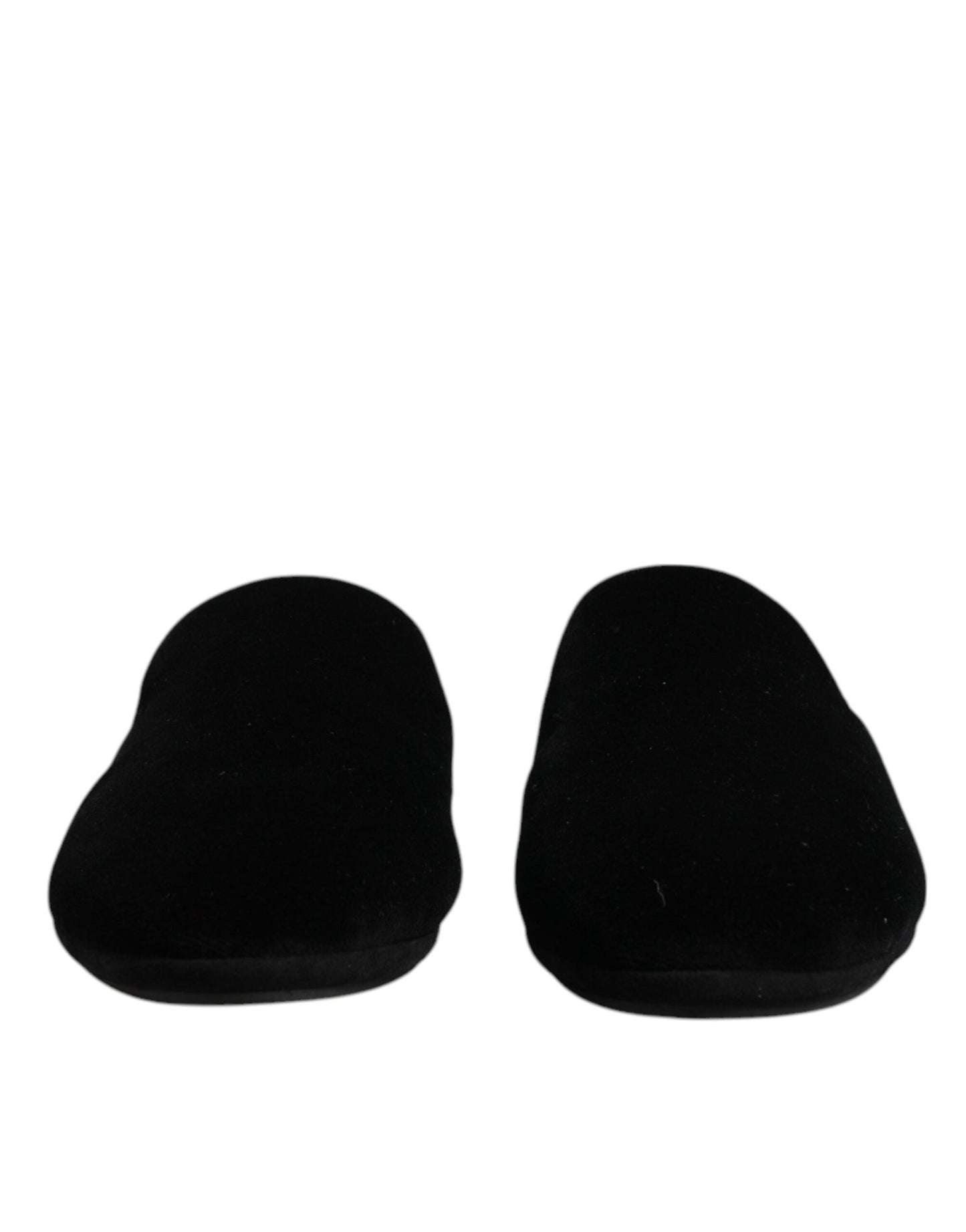 Dolce & Gabbana Black Viscose Velvet Slides Flat Slipper Shoes - SMARTMARTNZ