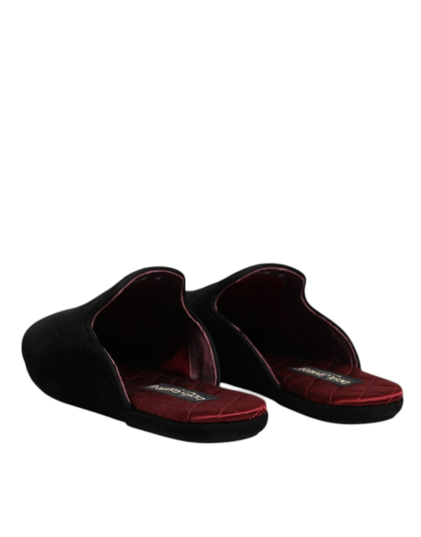 Dolce & Gabbana Black Viscose Velvet Slides Flat Slipper Shoes - SMARTMARTNZ