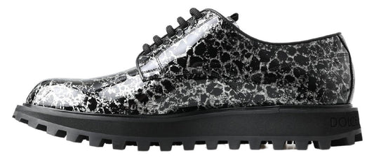 Dolce & Gabbana Black White Derby Patent Leather Shoes - SMARTMARTNZ