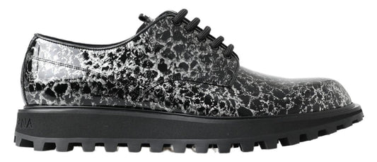 Dolce & Gabbana Black White Derby Patent Leather Shoes - SMARTMARTNZ