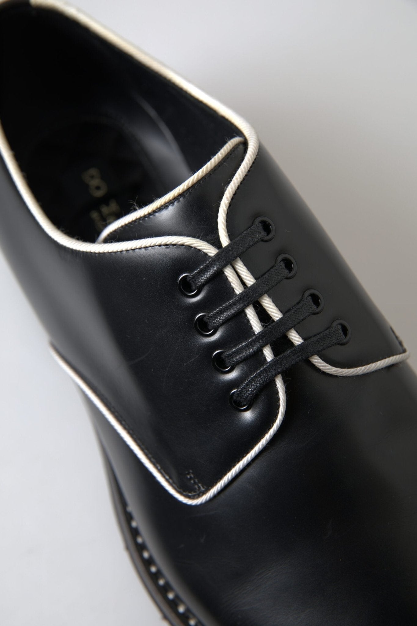 Dolce & Gabbana Black White Leather Formal Shoes - SMARTMARTNZ
