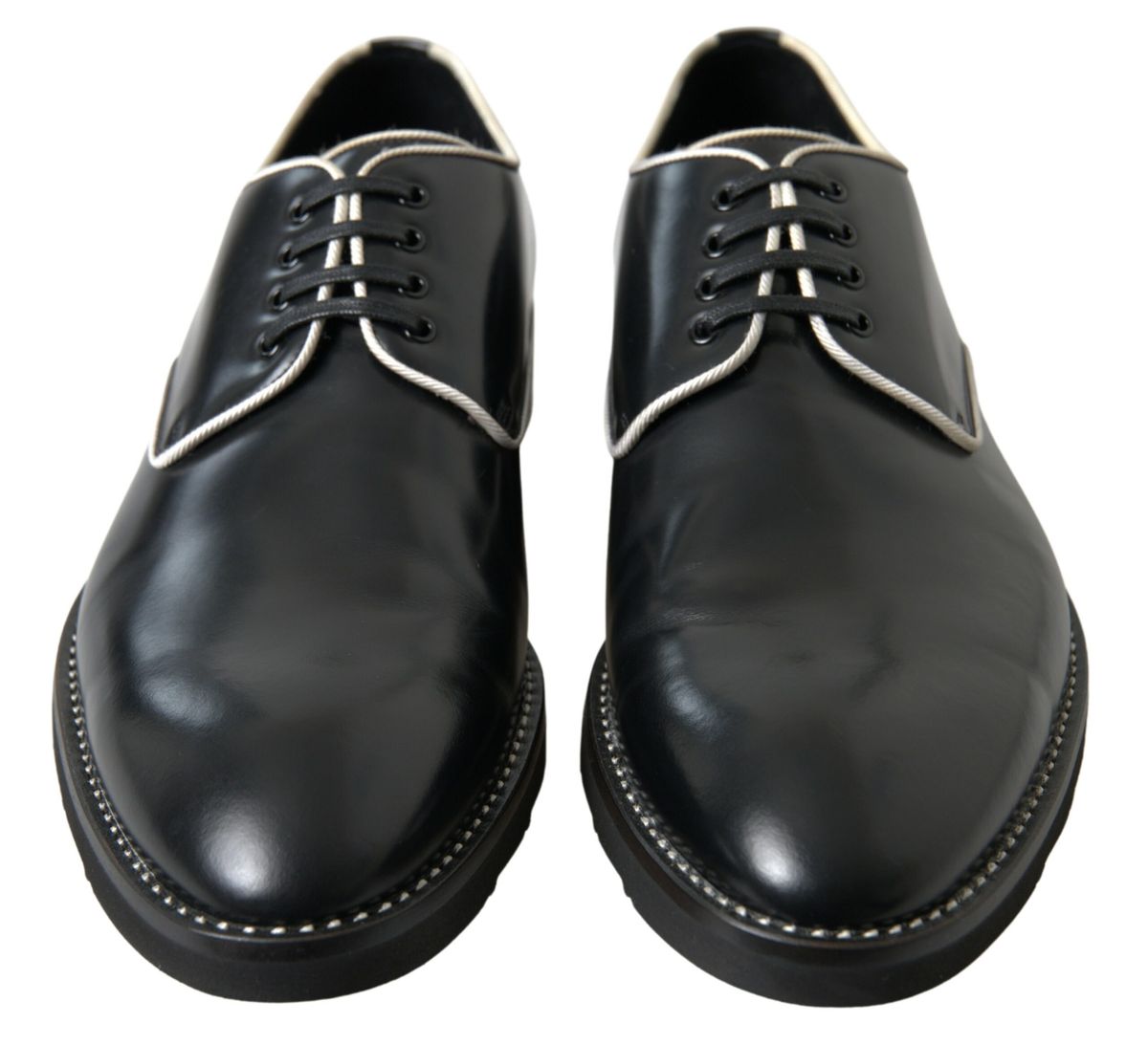 Dolce & Gabbana Black White Leather Formal Shoes - SMARTMARTNZ