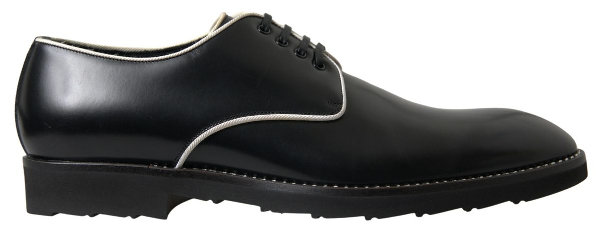 Dolce & Gabbana Black White Leather Formal Shoes - SMARTMARTNZ