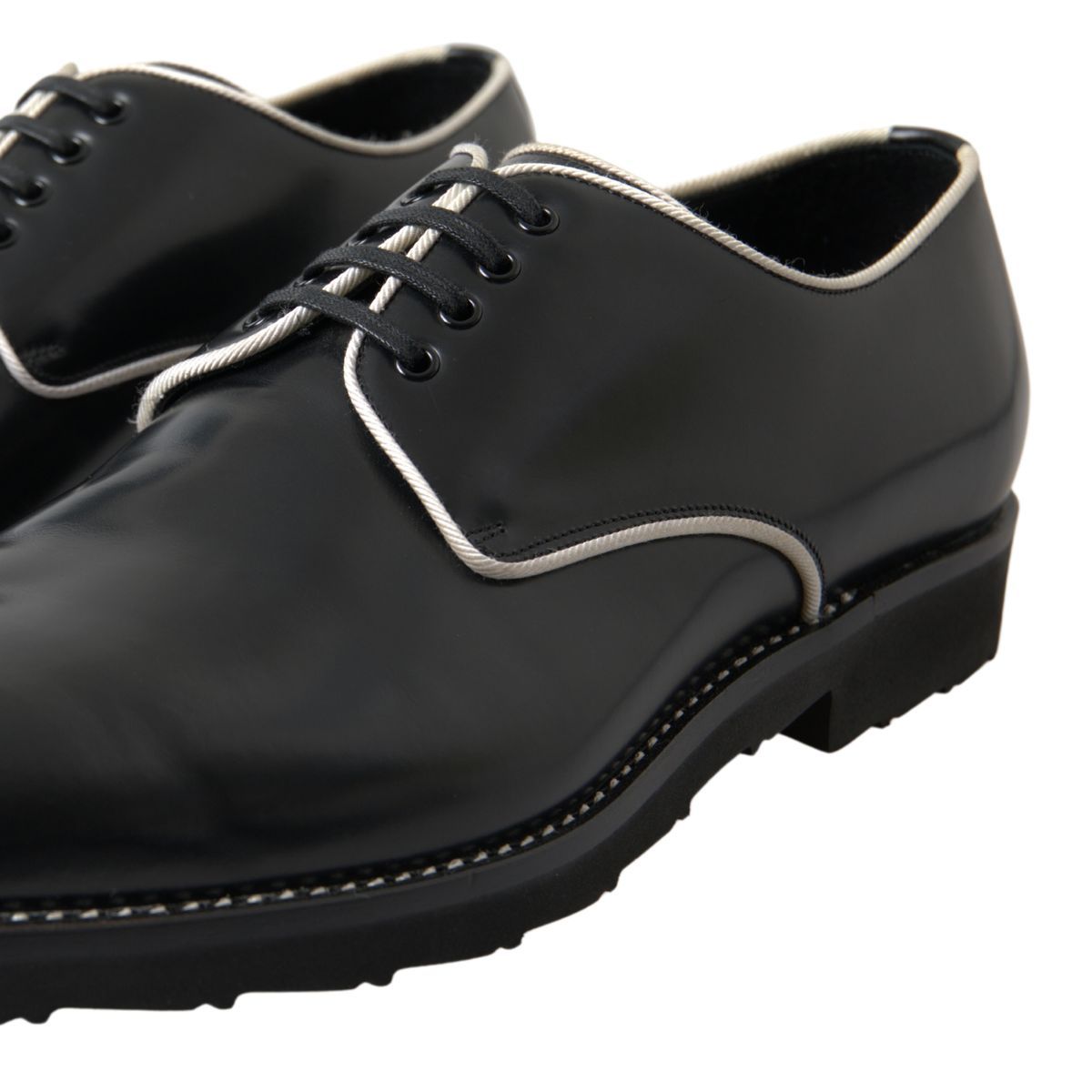 Dolce & Gabbana Black White Leather Formal Shoes - SMARTMARTNZ