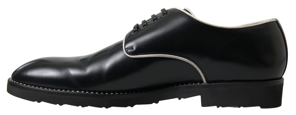 Dolce & Gabbana Black White Leather Formal Shoes - SMARTMARTNZ