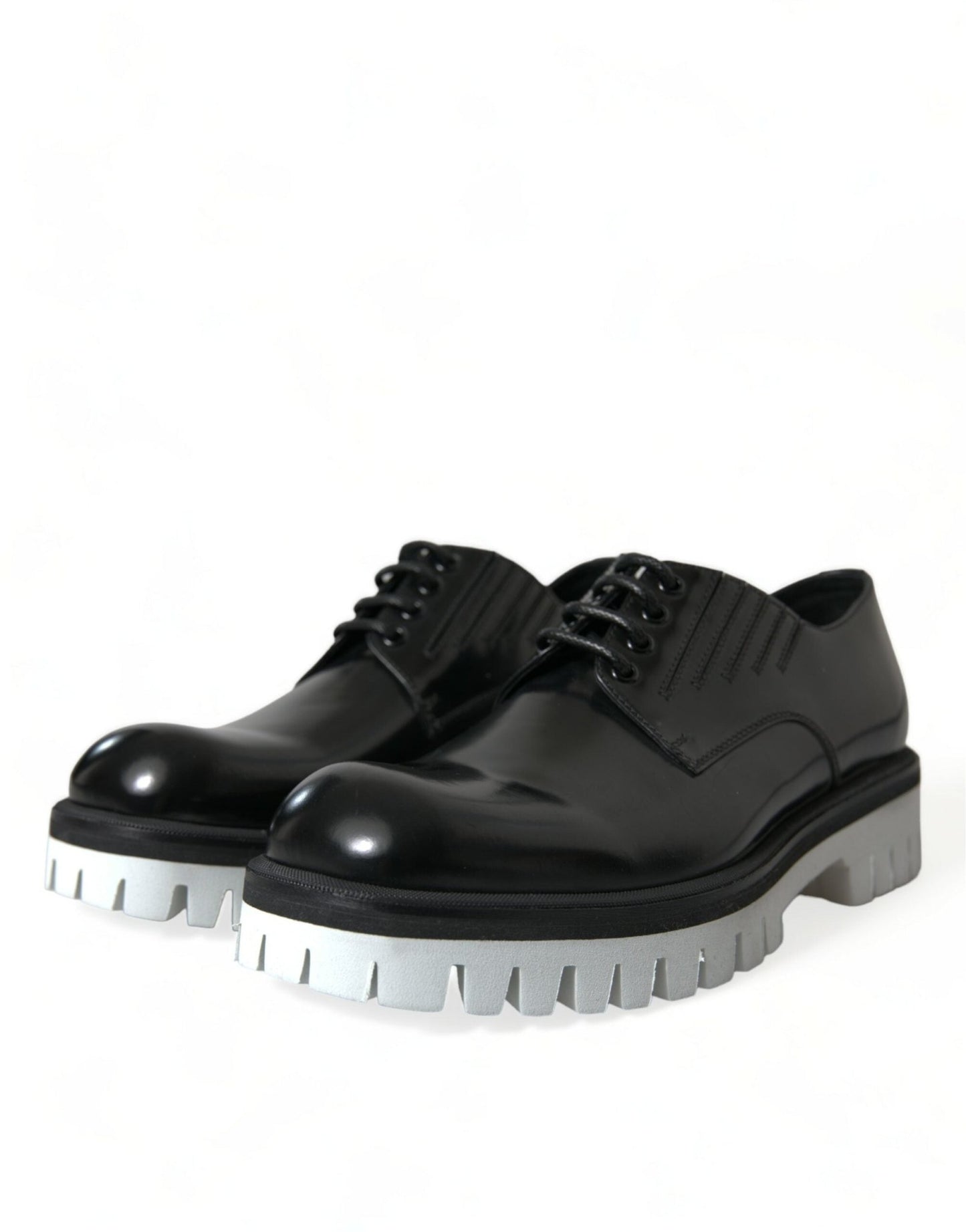 Dolce & Gabbana Black White Leather Lace Up Derby Dress Shoes - SMARTMARTNZ