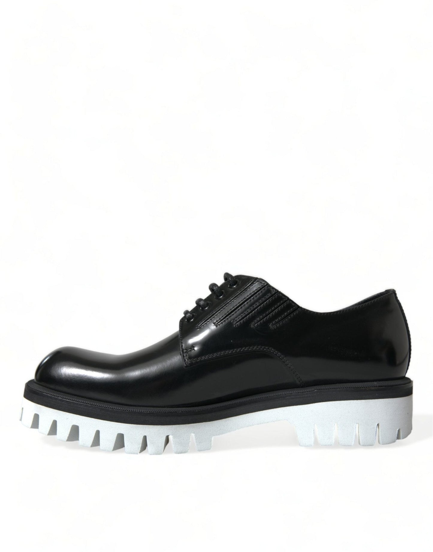 Dolce & Gabbana Black White Leather Lace Up Derby Dress Shoes - SMARTMARTNZ