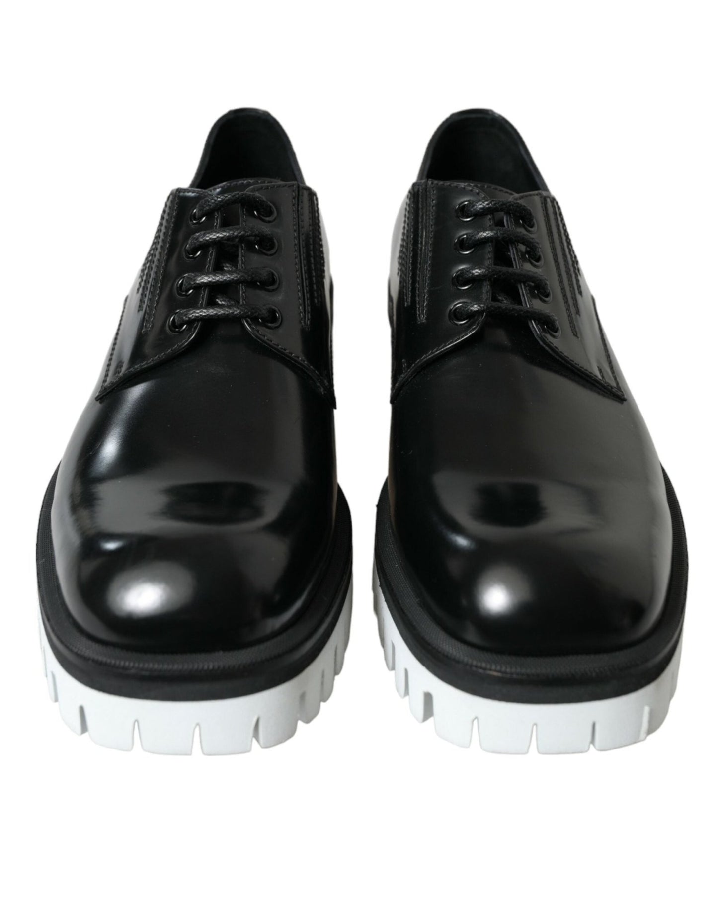 Dolce & Gabbana Black White Leather Lace Up Derby Dress Shoes - SMARTMARTNZ