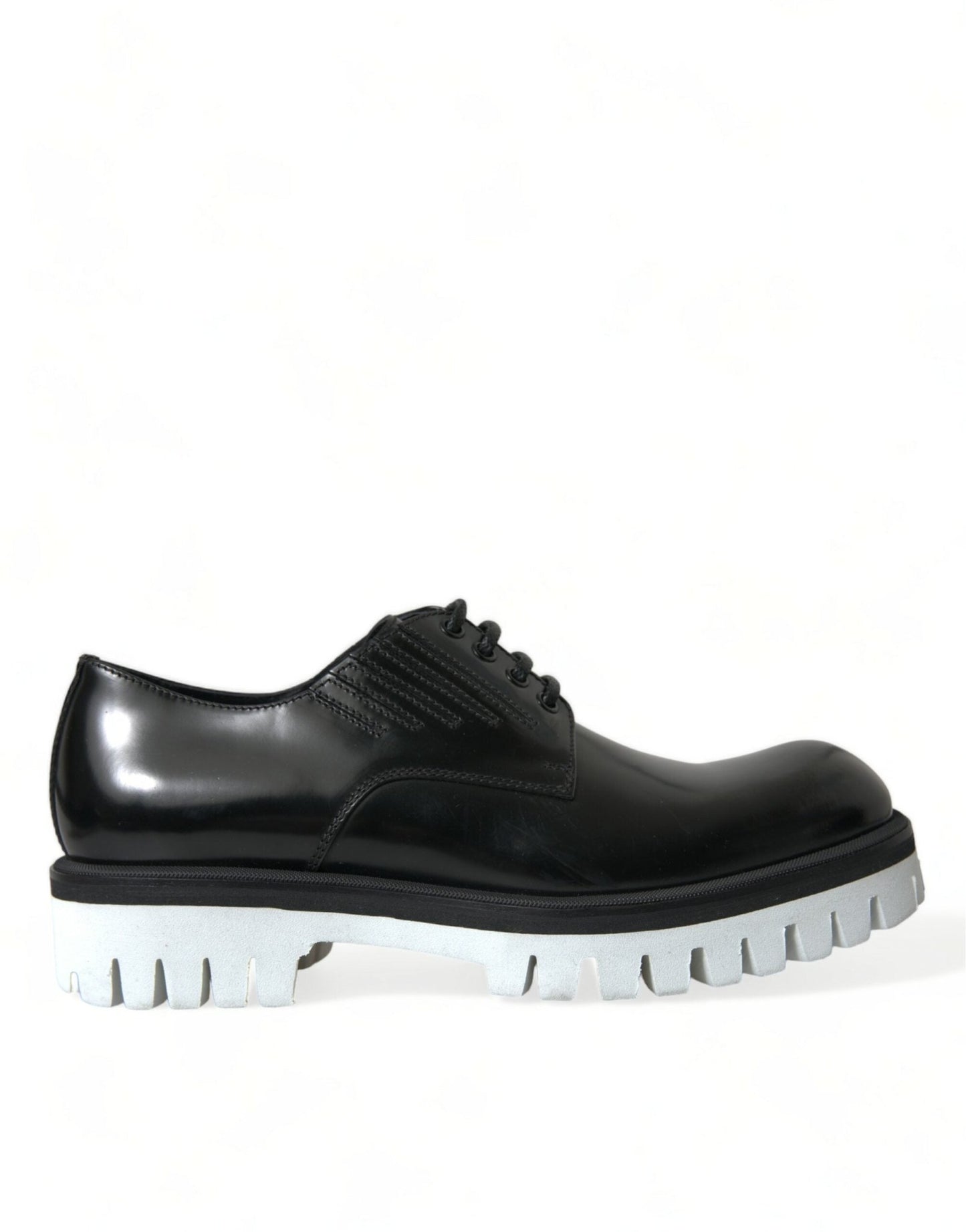 Dolce & Gabbana Black White Leather Lace Up Derby Dress Shoes - SMARTMARTNZ