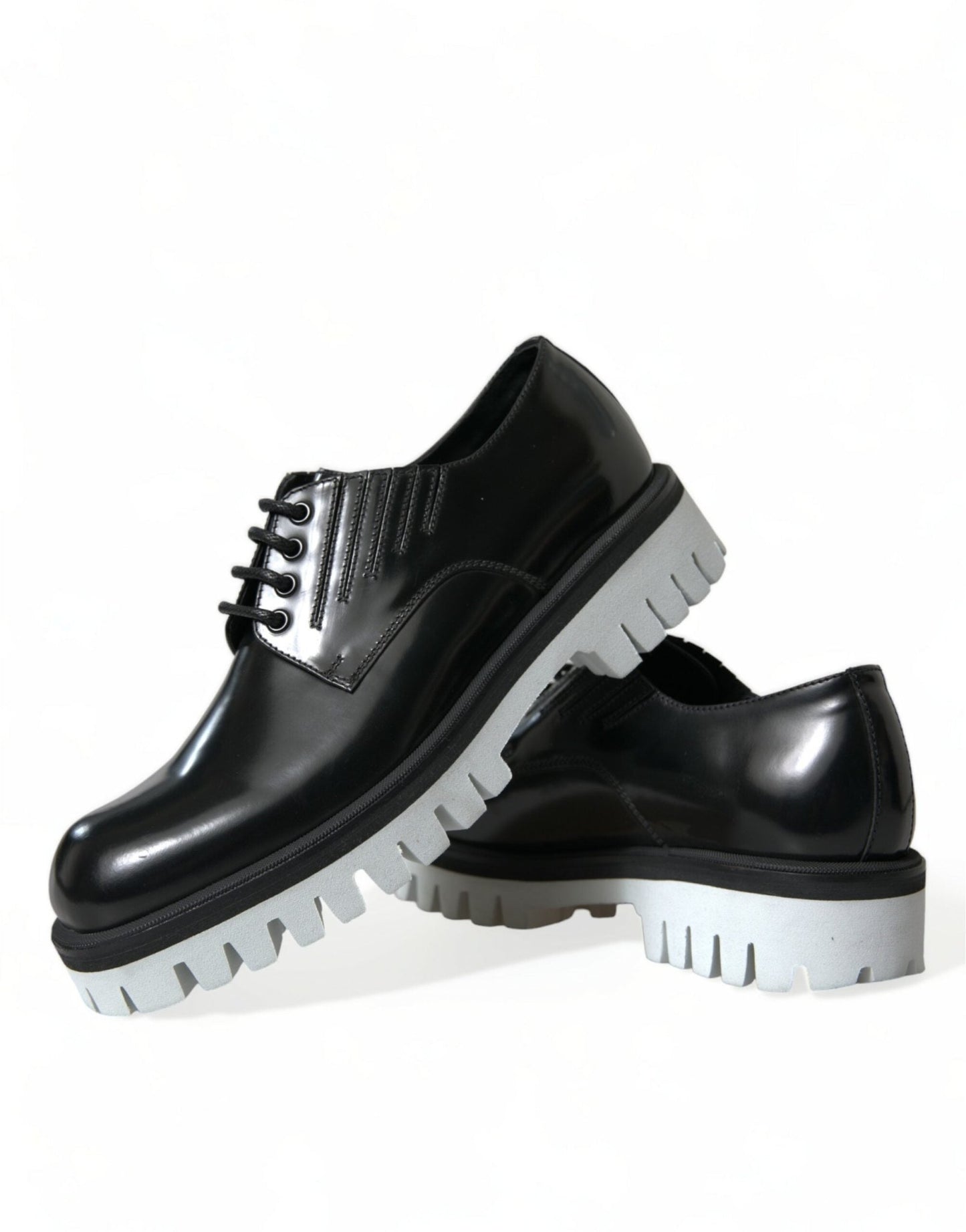 Dolce & Gabbana Black White Leather Lace Up Derby Dress Shoes - SMARTMARTNZ