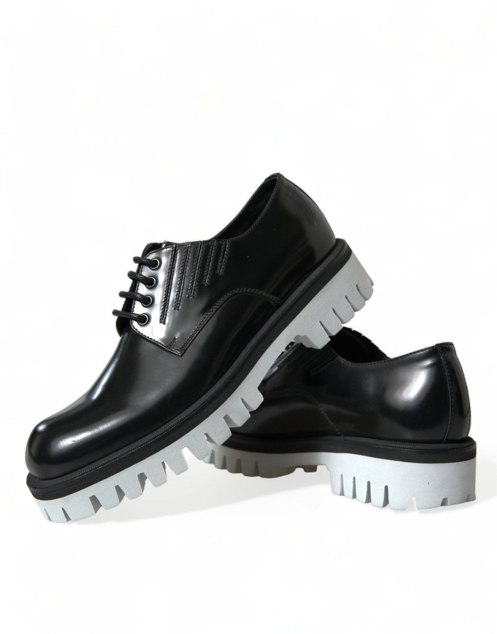 Dolce & Gabbana Black White Leather Lace Up Derby Dress Shoes - SMARTMARTNZ