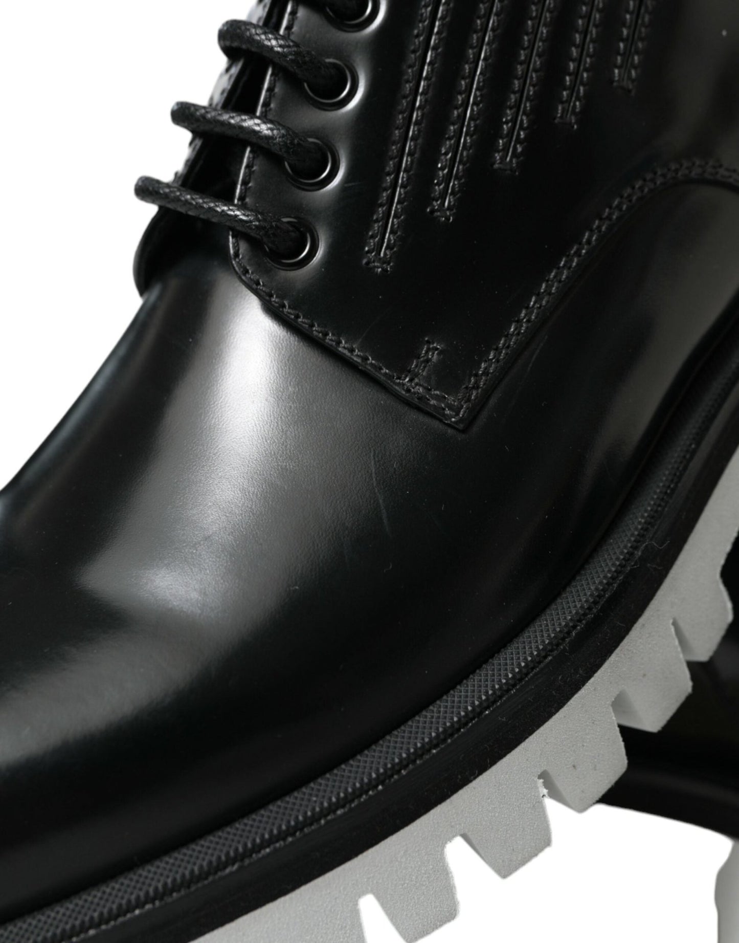 Dolce & Gabbana Black White Leather Lace Up Derby Dress Shoes - SMARTMARTNZ