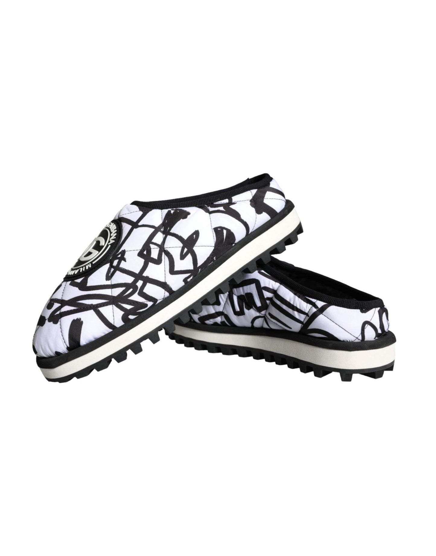 Dolce & Gabbana Black White Quilted Logo Sandals Slides Shoes - SMARTMARTNZ