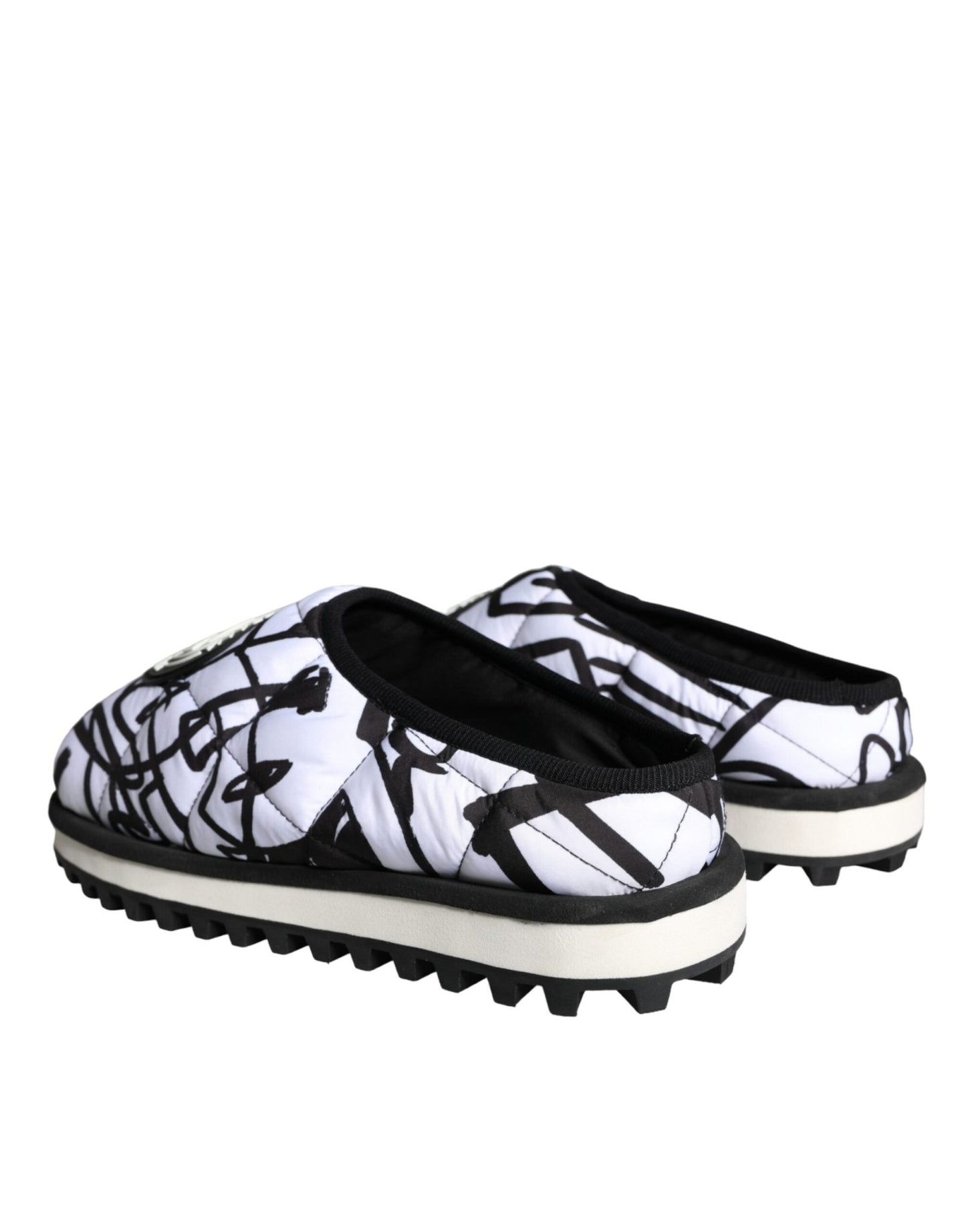 Dolce & Gabbana Black White Quilted Logo Sandals Slides Shoes - SMARTMARTNZ