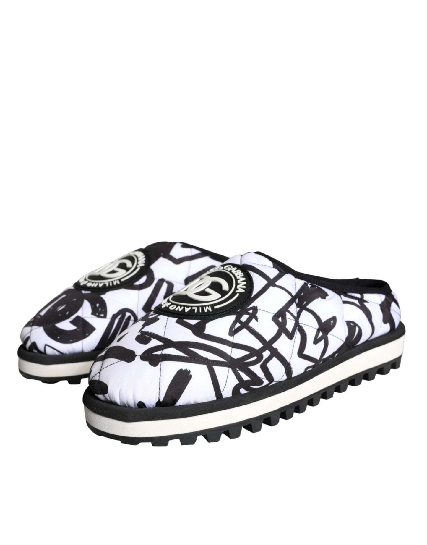 Dolce & Gabbana Black White Quilted Logo Sandals Slides Shoes - SMARTMARTNZ