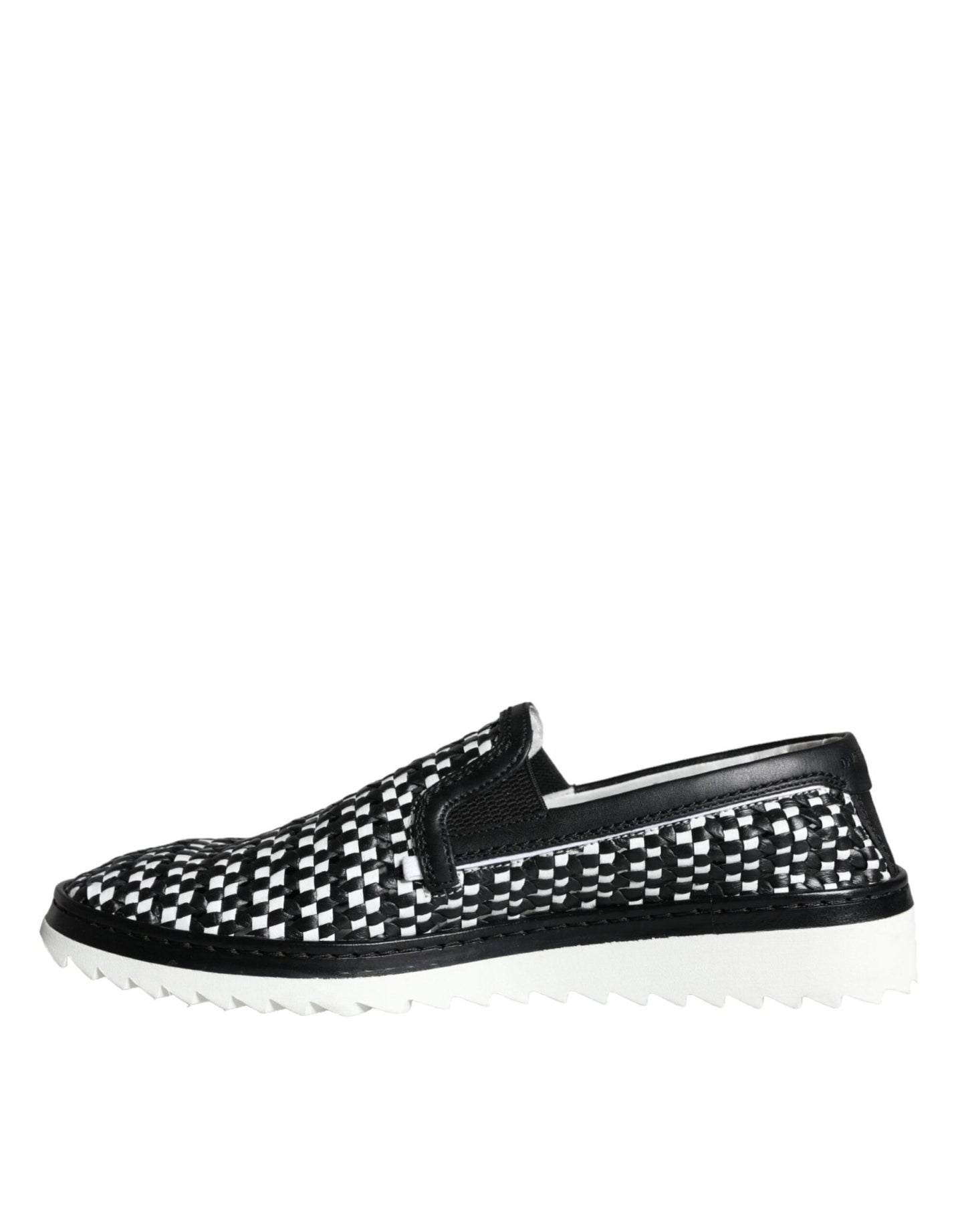 Dolce & Gabbana Black White Weaved Slip On Men Loafers Shoes - SMARTMARTNZ