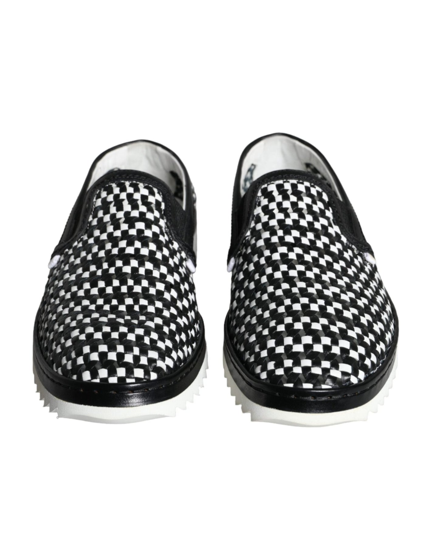 Dolce & Gabbana Black White Weaved Slip On Men Loafers Shoes - SMARTMARTNZ