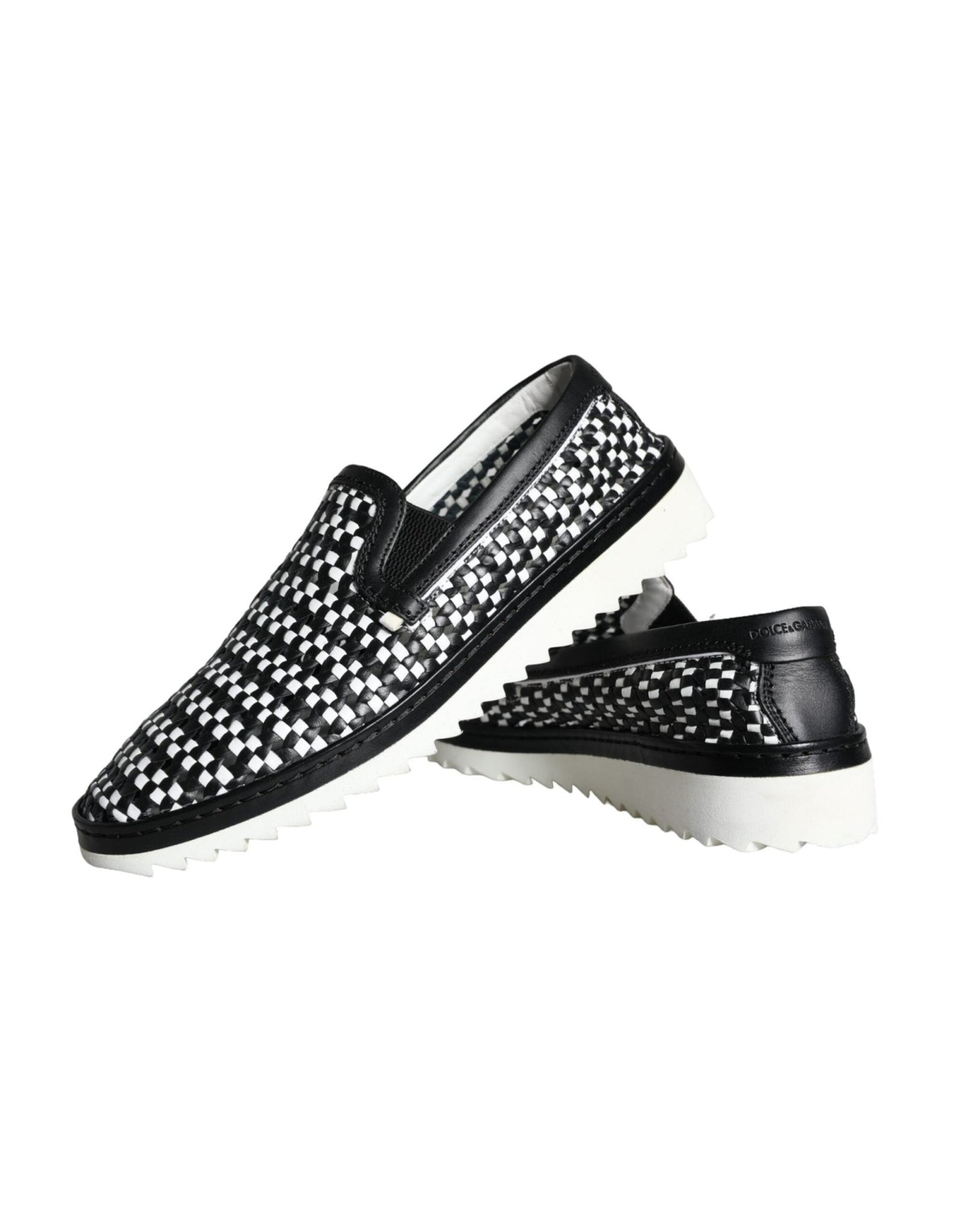 Dolce & Gabbana Black White Weaved Slip On Men Loafers Shoes - SMARTMARTNZ