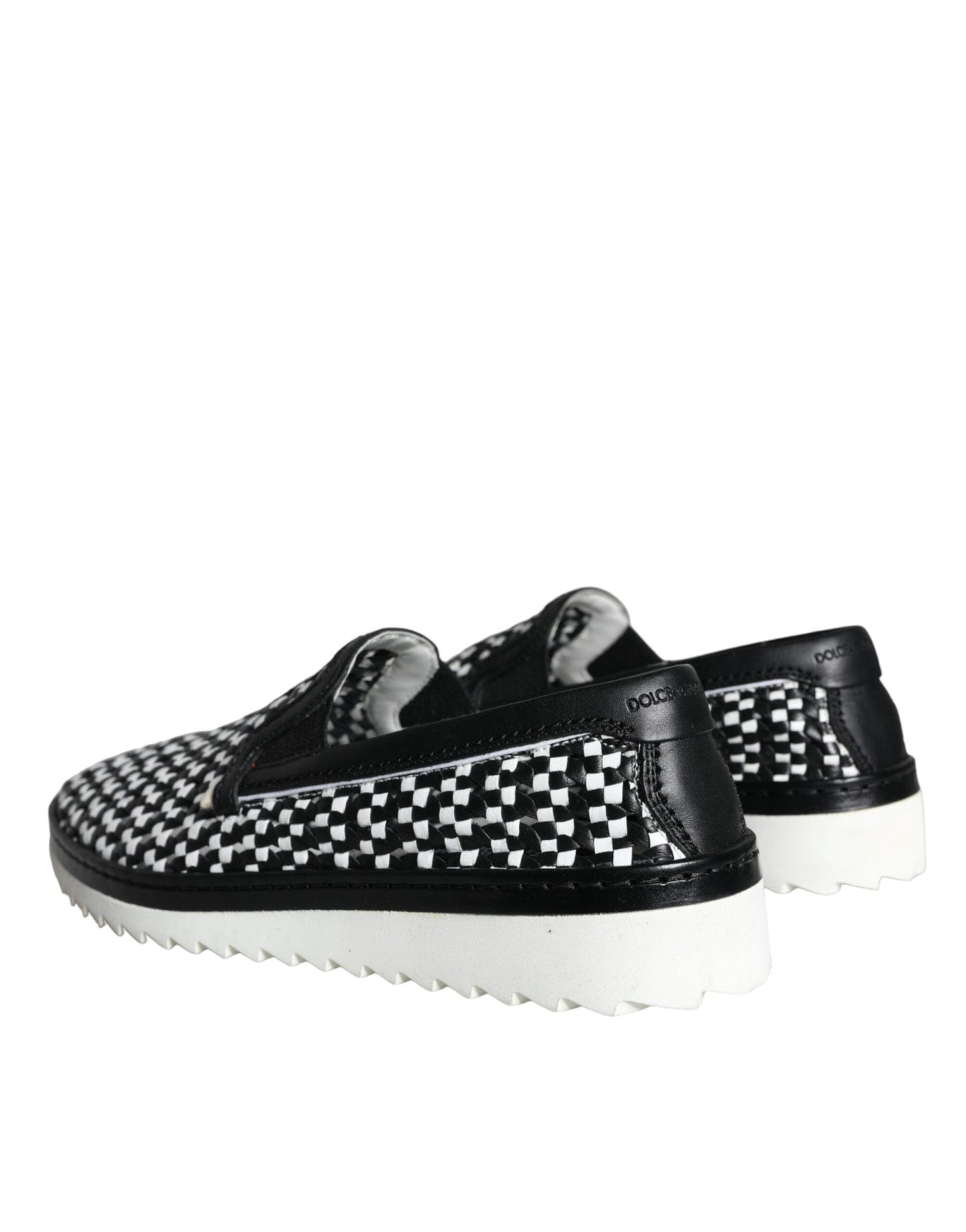 Dolce & Gabbana Black White Weaved Slip On Men Loafers Shoes - SMARTMARTNZ