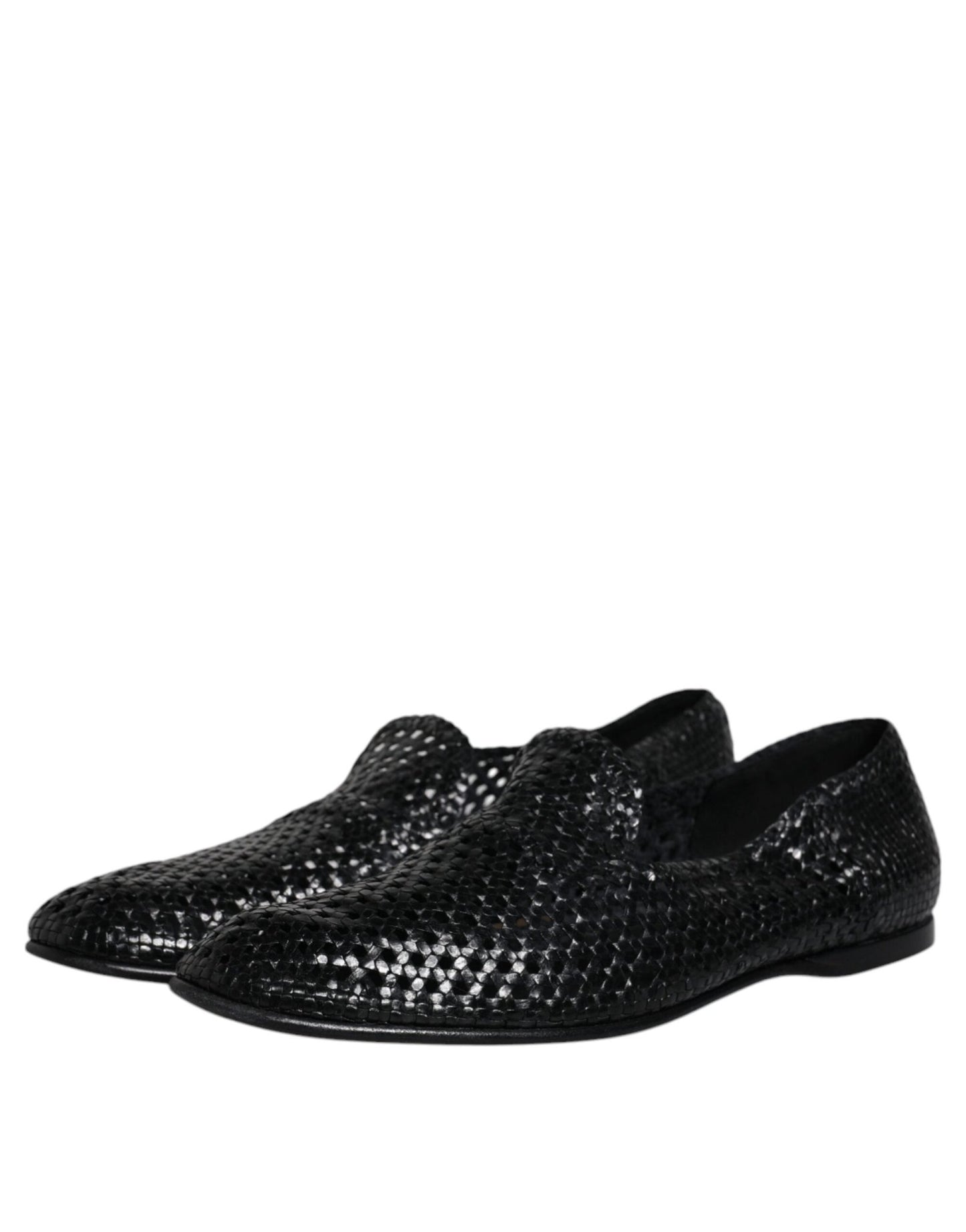 Dolce & Gabbana Black Woven Leather Slip On Loafers Shoes - SMARTMARTNZ
