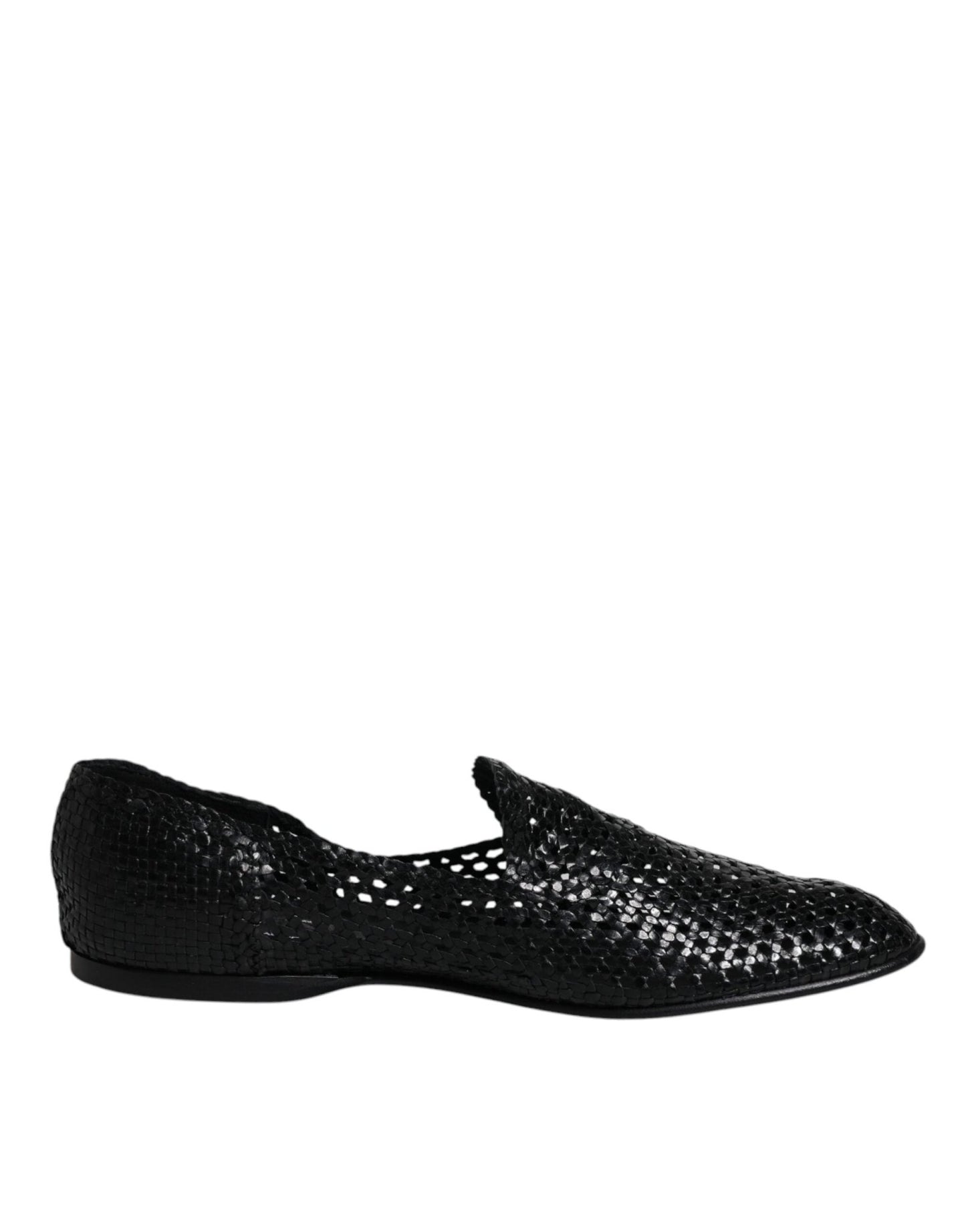 Dolce & Gabbana Black Woven Leather Slip On Loafers Shoes - SMARTMARTNZ