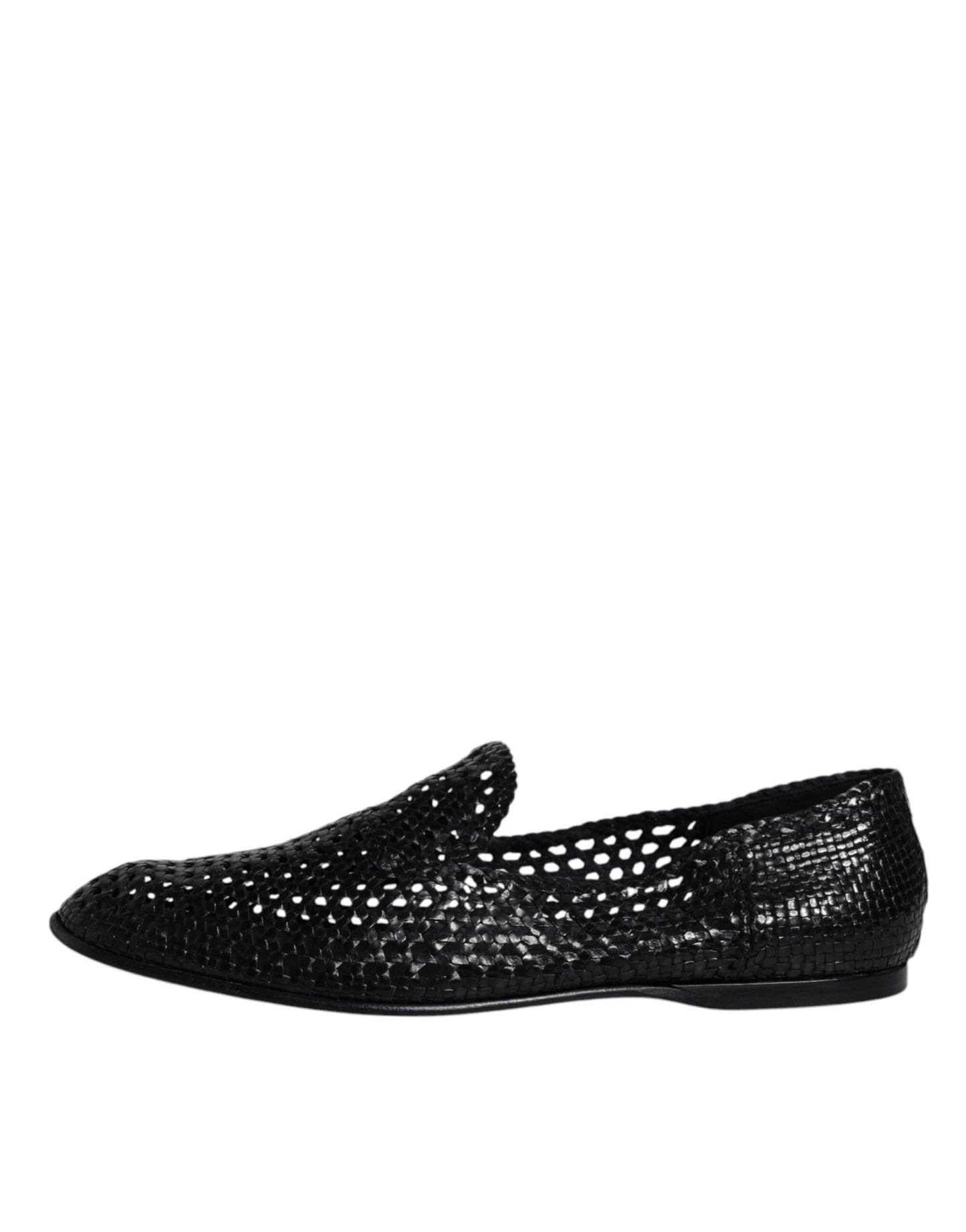 Dolce & Gabbana Black Woven Leather Slip On Loafers Shoes - SMARTMARTNZ