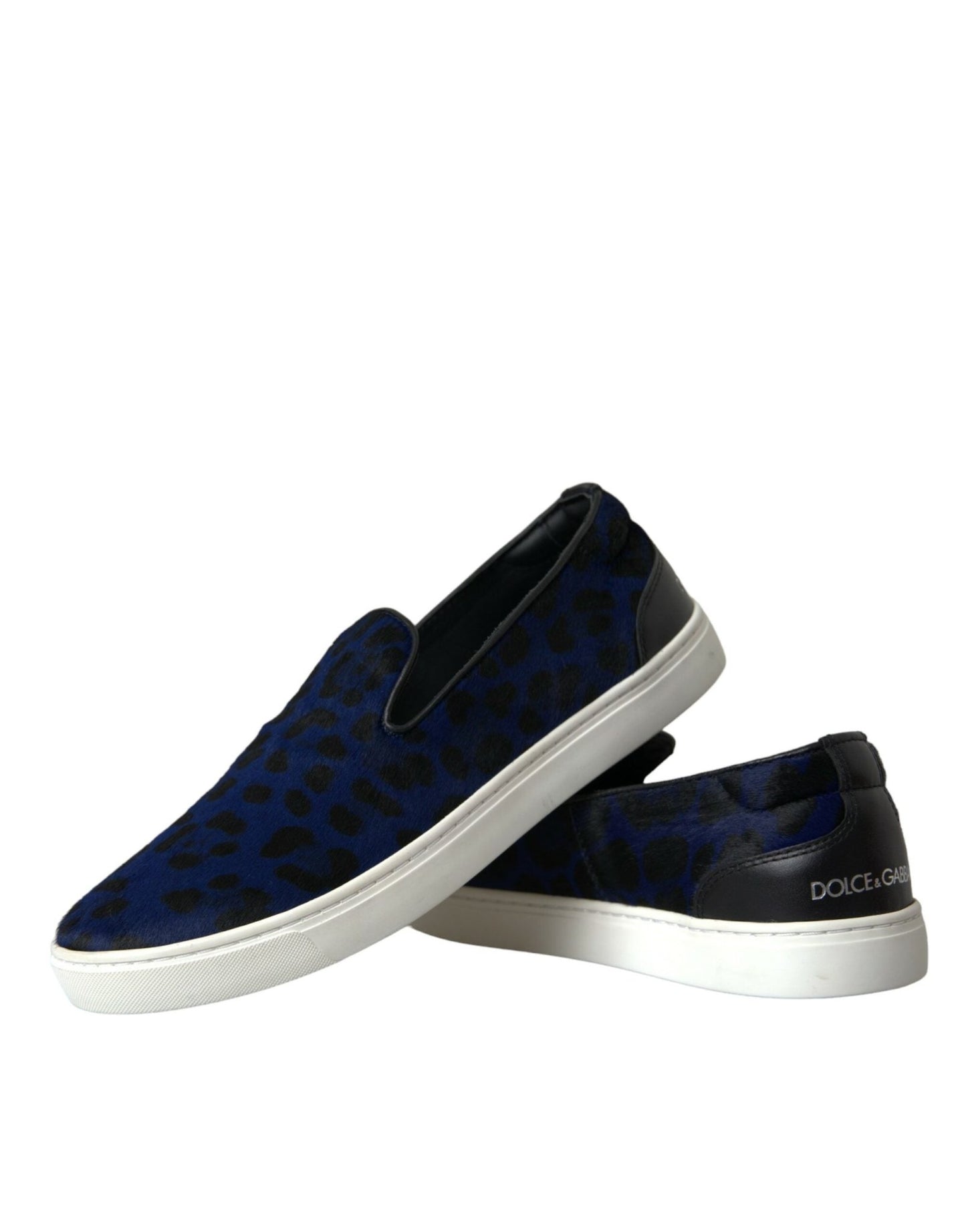 Dolce & Gabbana Blue Calfskin Hair Leopard Sneakers Shoes - SMARTMARTNZ