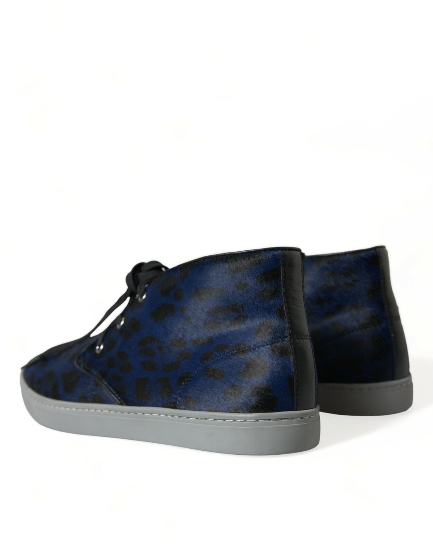 Dolce & Gabbana Blue Calfskin Leopard Mid Top Sneakers Shoes - SMARTMARTNZ
