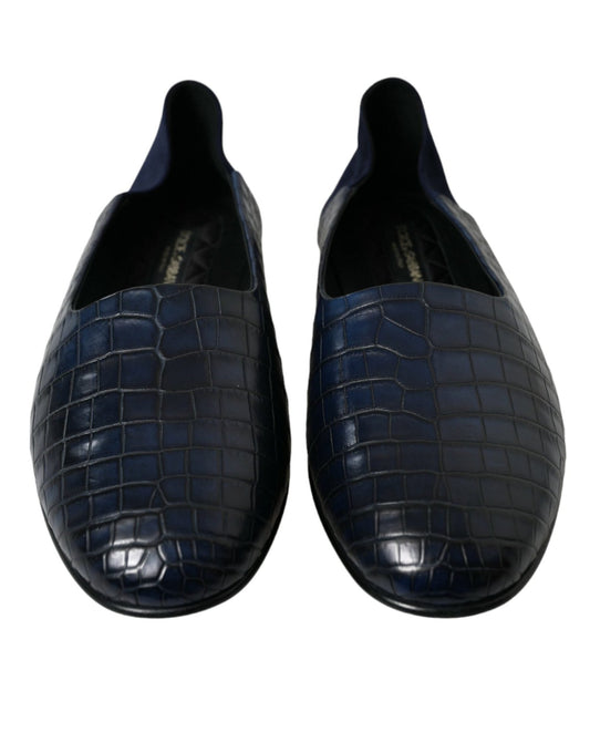 Dolce & Gabbana Blue Crocodile Leather Loafers Slip On Shoes - SMARTMARTNZ
