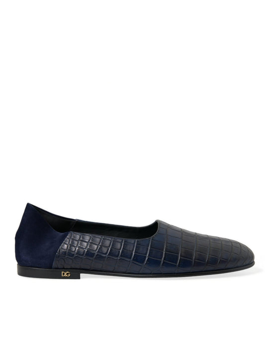 Dolce & Gabbana Blue Crocodile Leather Loafers Slip On Shoes - SMARTMARTNZ