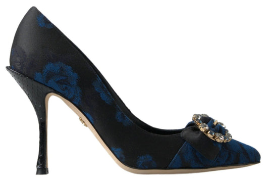 Dolce & Gabbana Blue Floral Ayers Crystal Pumps Shoes - SMARTMARTNZ