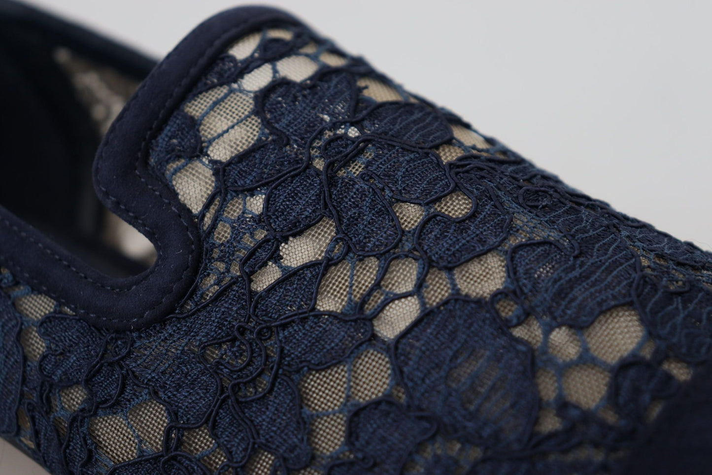 Dolce & Gabbana Blue Floral Lace Slip Ons Loafers Flats Shoes - SMARTMARTNZ