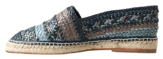 Dolce & Gabbana Blue Gray Leather Buffalo Espadrille Shoes - SMARTMARTNZ
