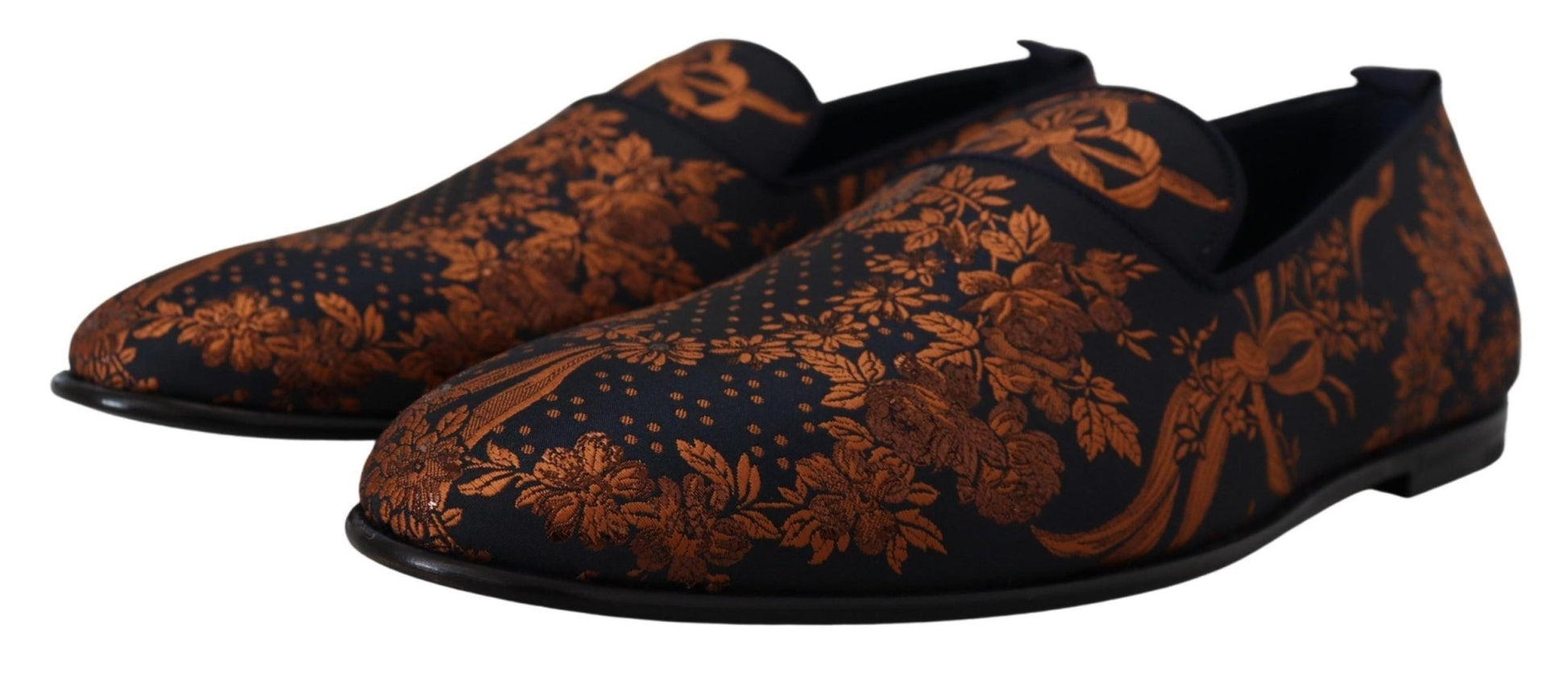 Dolce & Gabbana Blue Rust Floral Slippers Loafers Shoes - SMARTMARTNZ