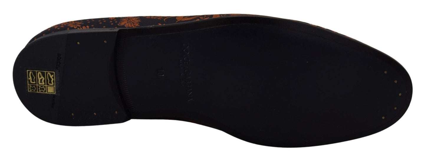 Dolce & Gabbana Blue Rust Floral Slippers Loafers Shoes - SMARTMARTNZ
