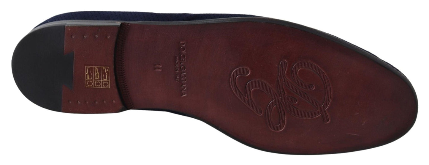 Dolce & Gabbana Blue Suede Caiman Loafers Slippers Shoes - SMARTMARTNZ