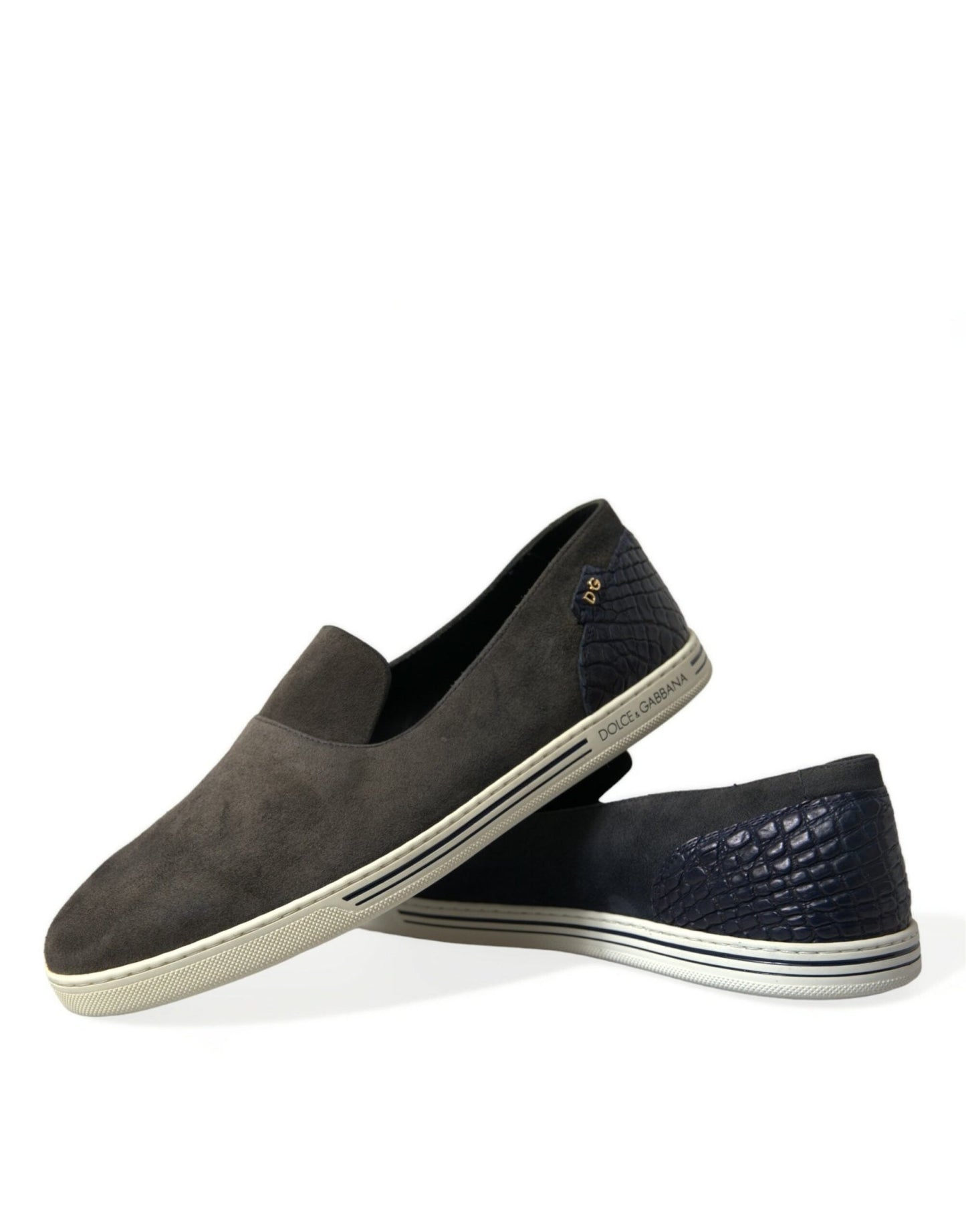 Dolce & Gabbana Blue Suede Caiman Men Loafers Slippers Shoes - SMARTMARTNZ