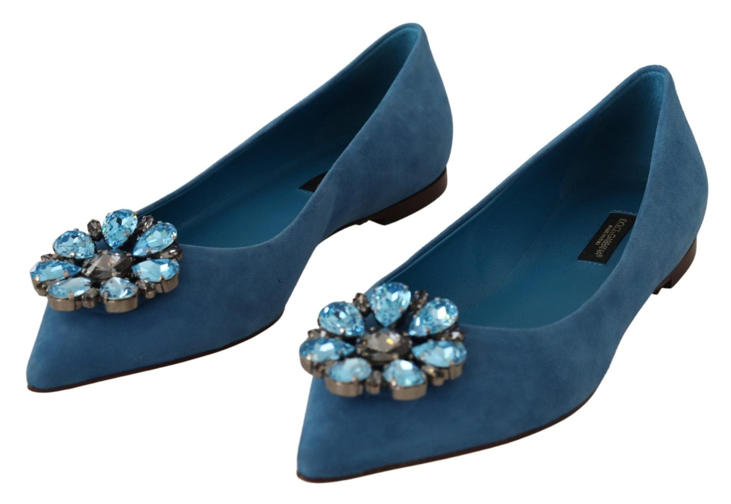 Dolce & Gabbana Blue Suede Crystals Loafers Flats Shoes - SMARTMARTNZ