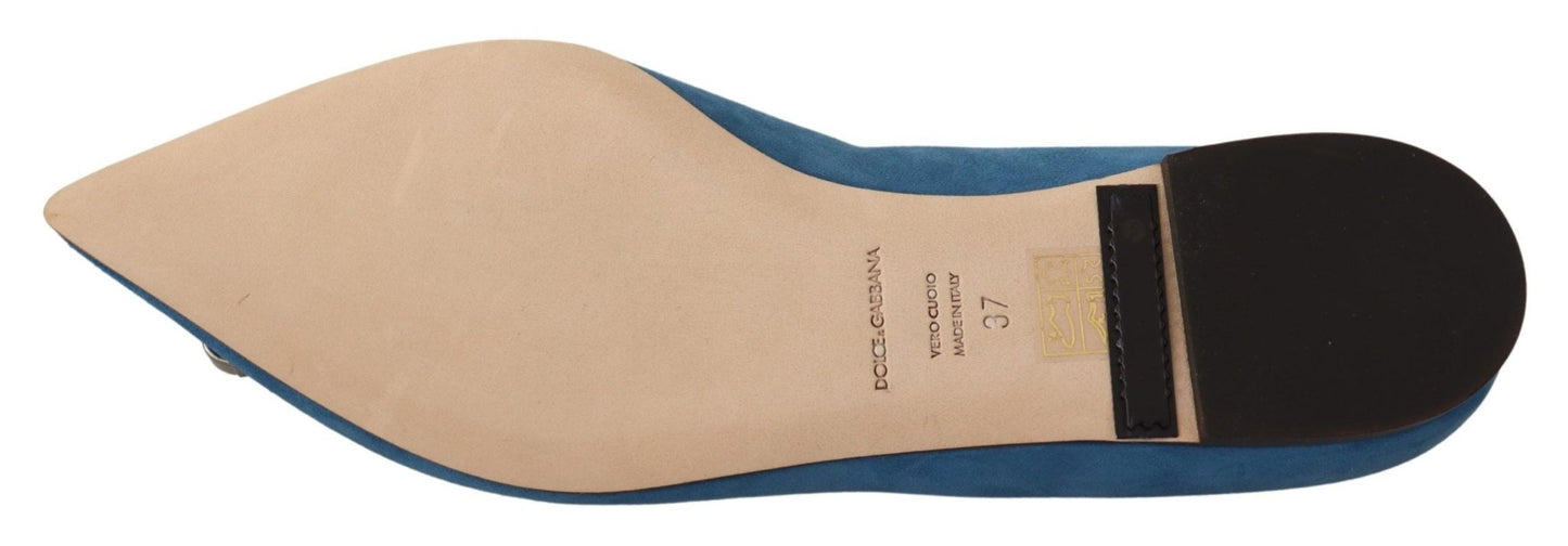 Dolce & Gabbana Blue Suede Crystals Loafers Flats Shoes - SMARTMARTNZ