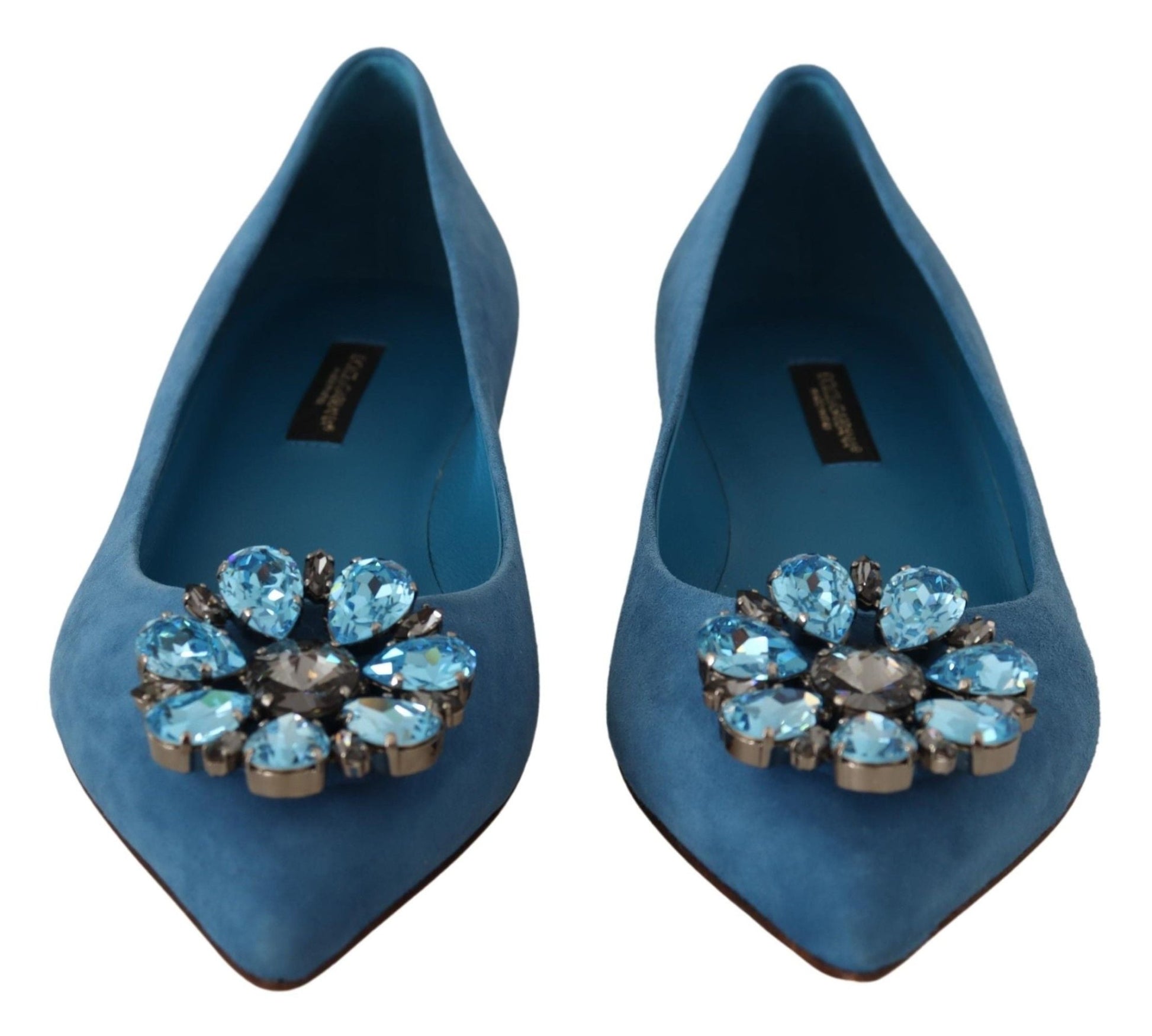 Dolce & Gabbana Blue Suede Crystals Loafers Flats Shoes - SMARTMARTNZ
