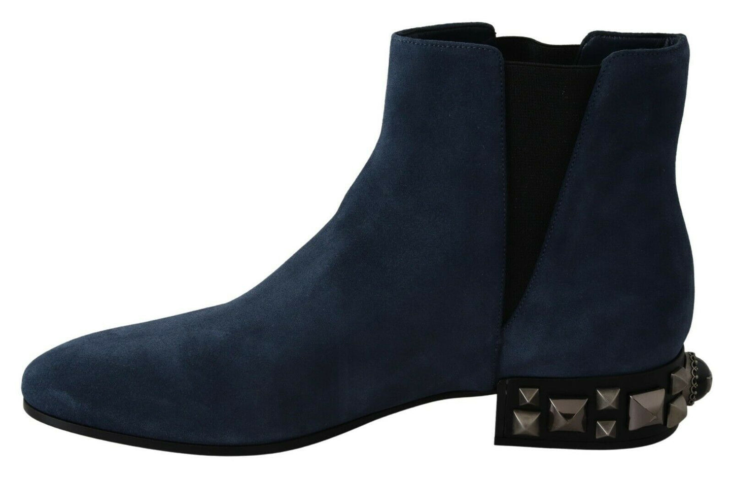 Dolce & Gabbana Blue Suede Embellished Studded Boots Shoes - SMARTMARTNZ