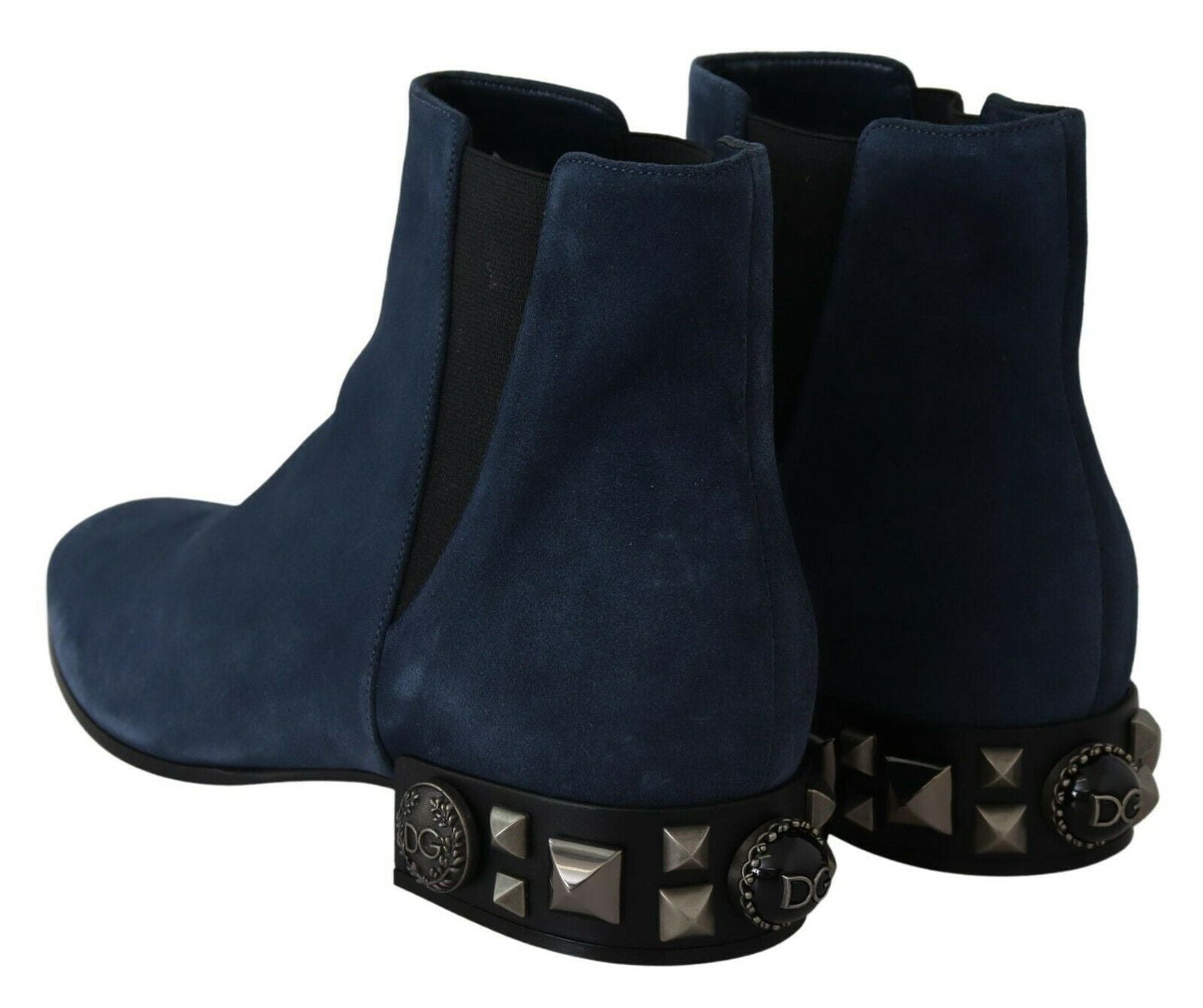 Dolce & Gabbana Blue Suede Embellished Studded Boots Shoes - SMARTMARTNZ
