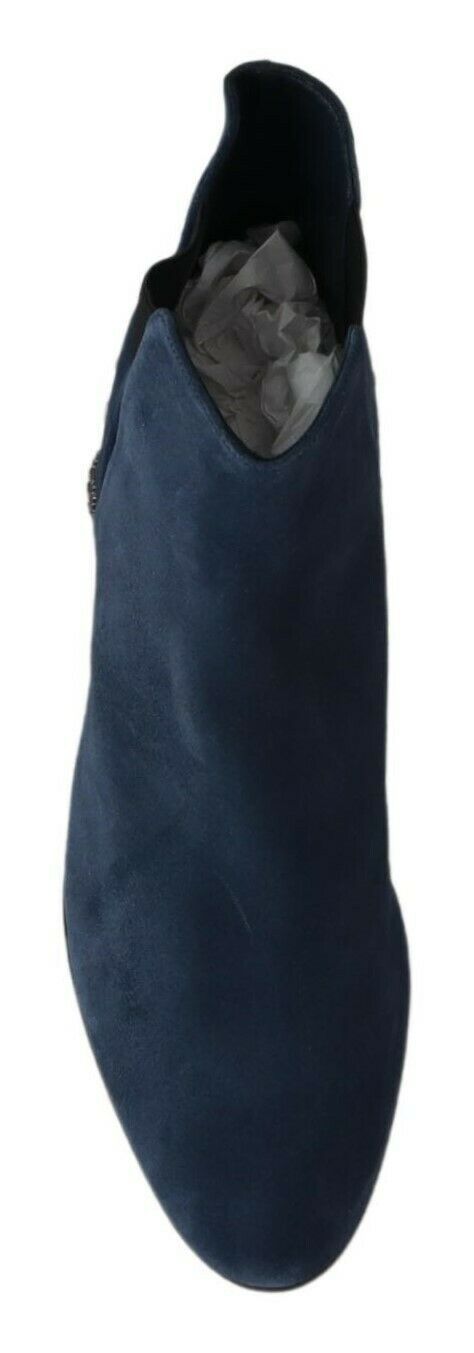 Dolce & Gabbana Blue Suede Embellished Studded Boots Shoes - SMARTMARTNZ
