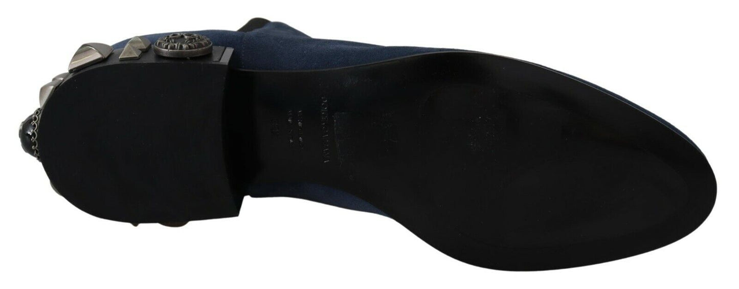Dolce & Gabbana Blue Suede Embellished Studded Boots Shoes - SMARTMARTNZ
