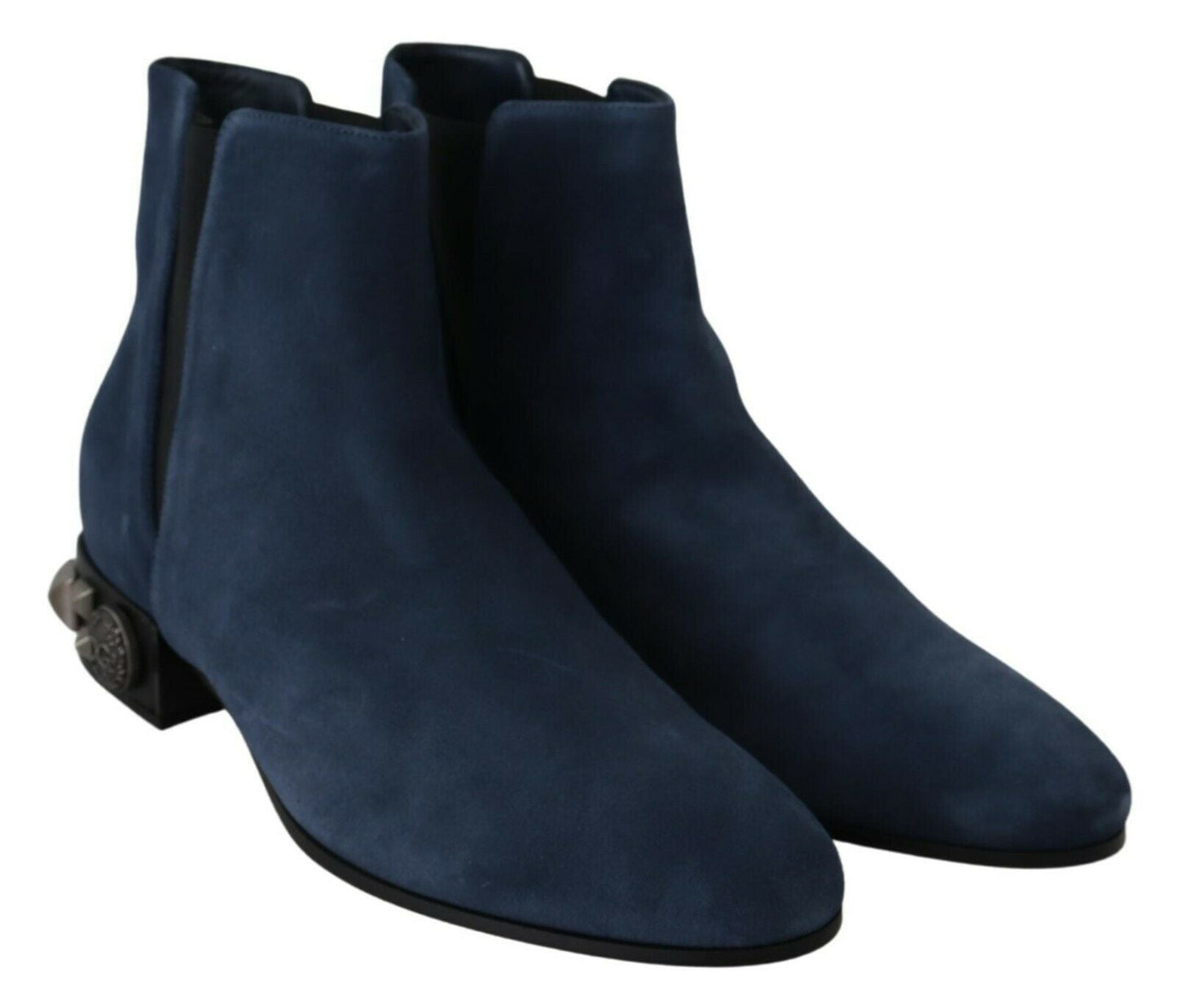 Dolce & Gabbana Blue Suede Embellished Studded Boots Shoes - SMARTMARTNZ