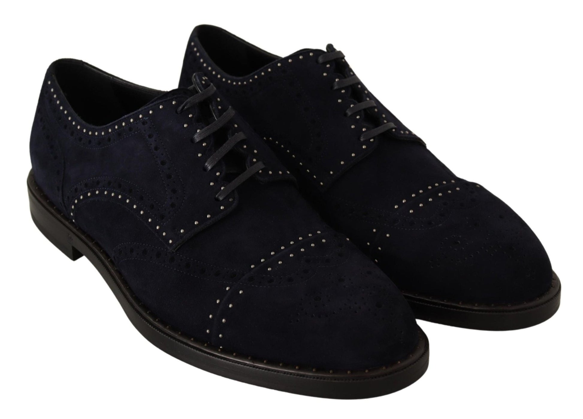 Dolce & Gabbana Blue Suede Leather Derby Studded Shoes - SMARTMARTNZ